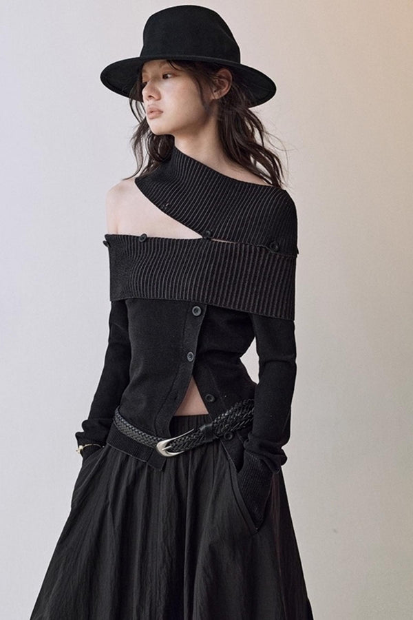 Slim One-Shoulder Knitted Sweater