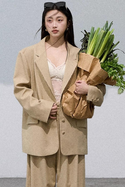 Textured Khaki Suit Short Jacket