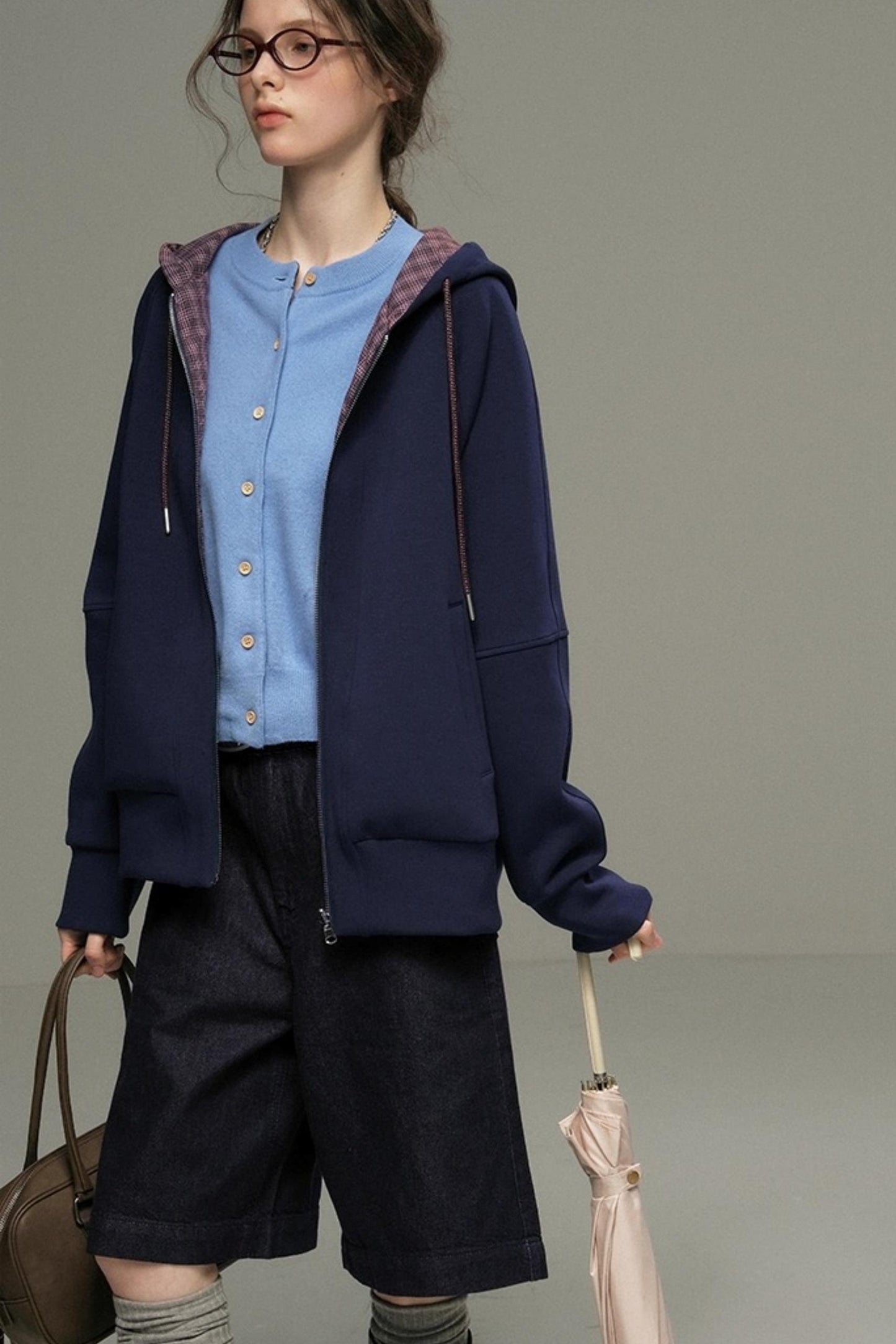 Layer Plaid Hooded Jacket