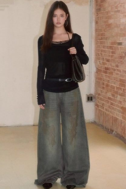 Spliced Long Sleeve Swing Collar T-Shirt