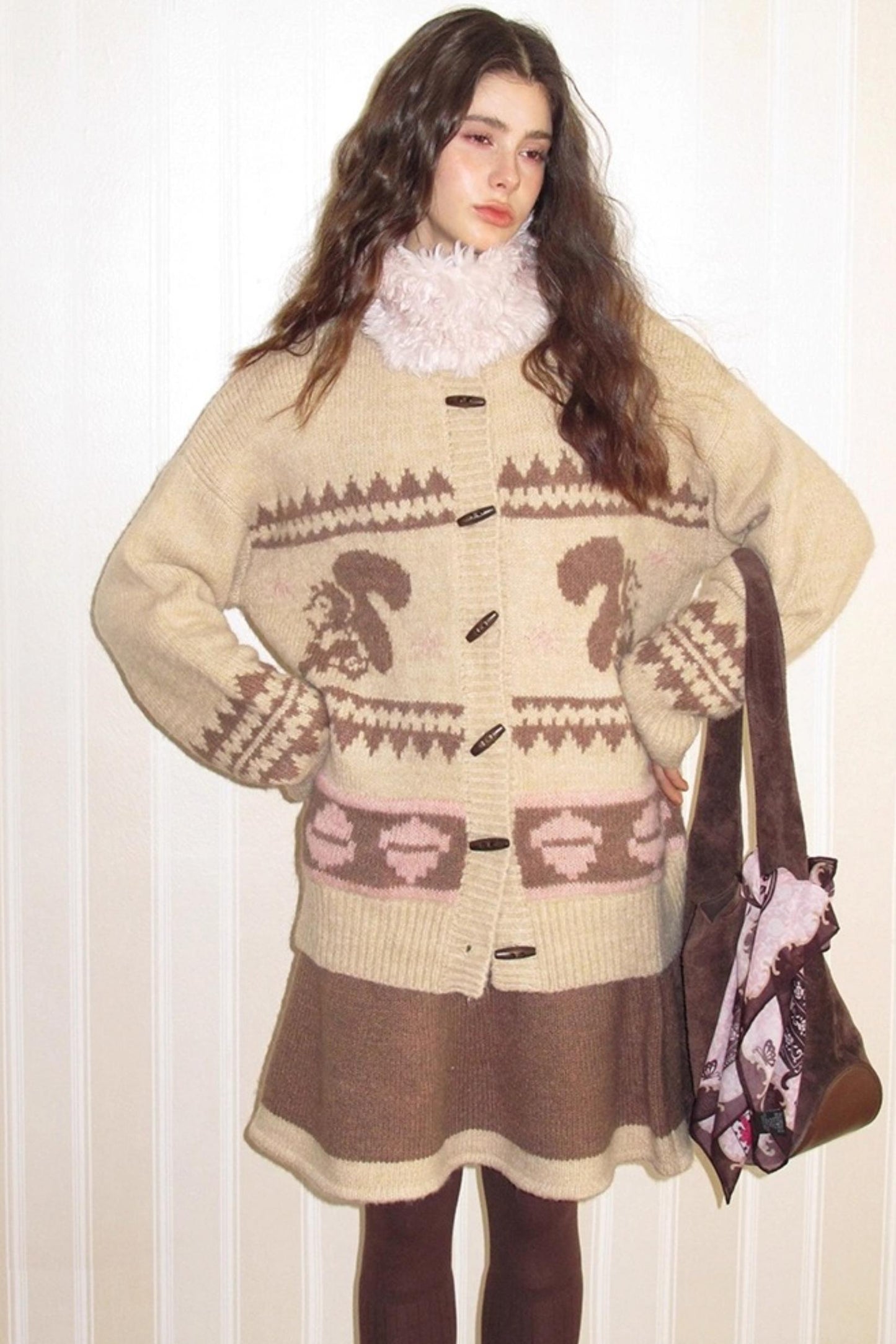 Pinecone Velvet Jacquard Sweater Skirt Set