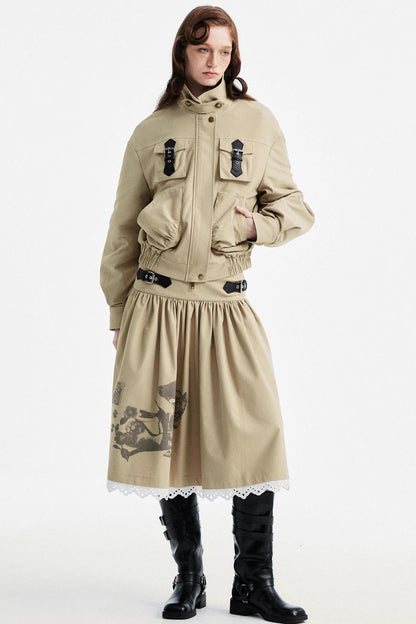 Light Gray Lace Pleated Skirt