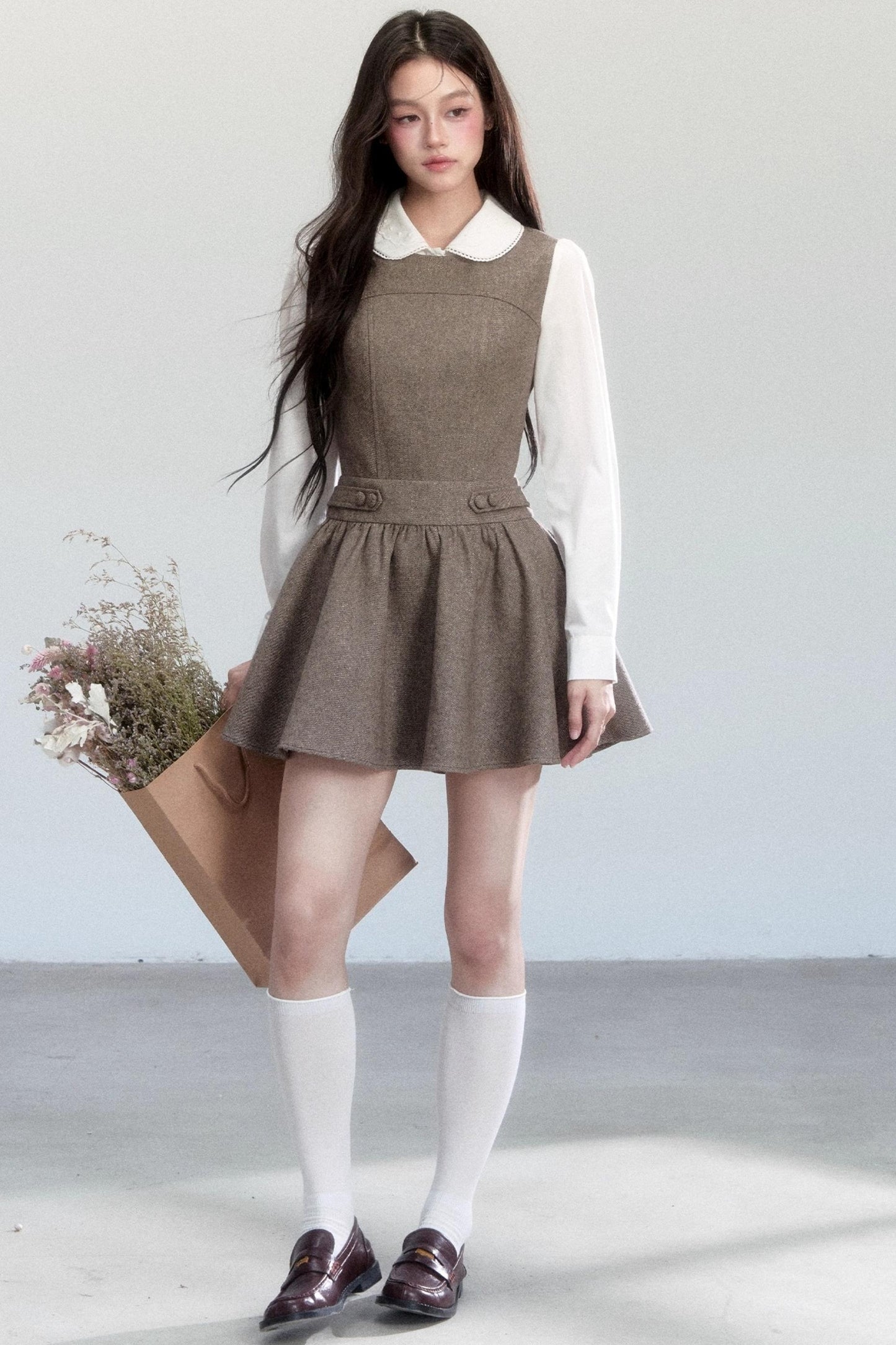 Doll Collar Shirt With Dress Set-Up