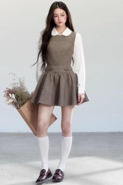 Doll Collar Shirt With Dress Set-Up