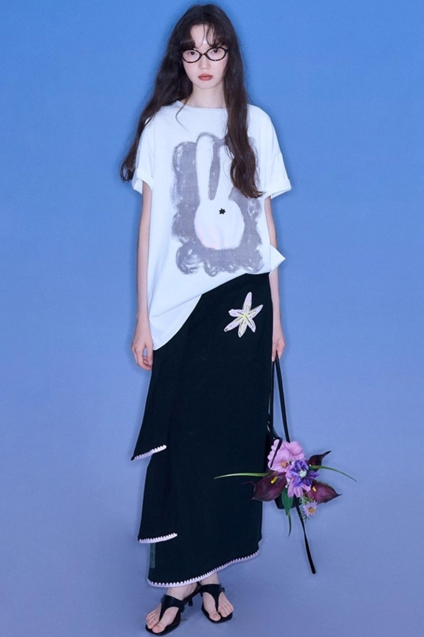 Rabbit Head Printed Cotton T-shirt
