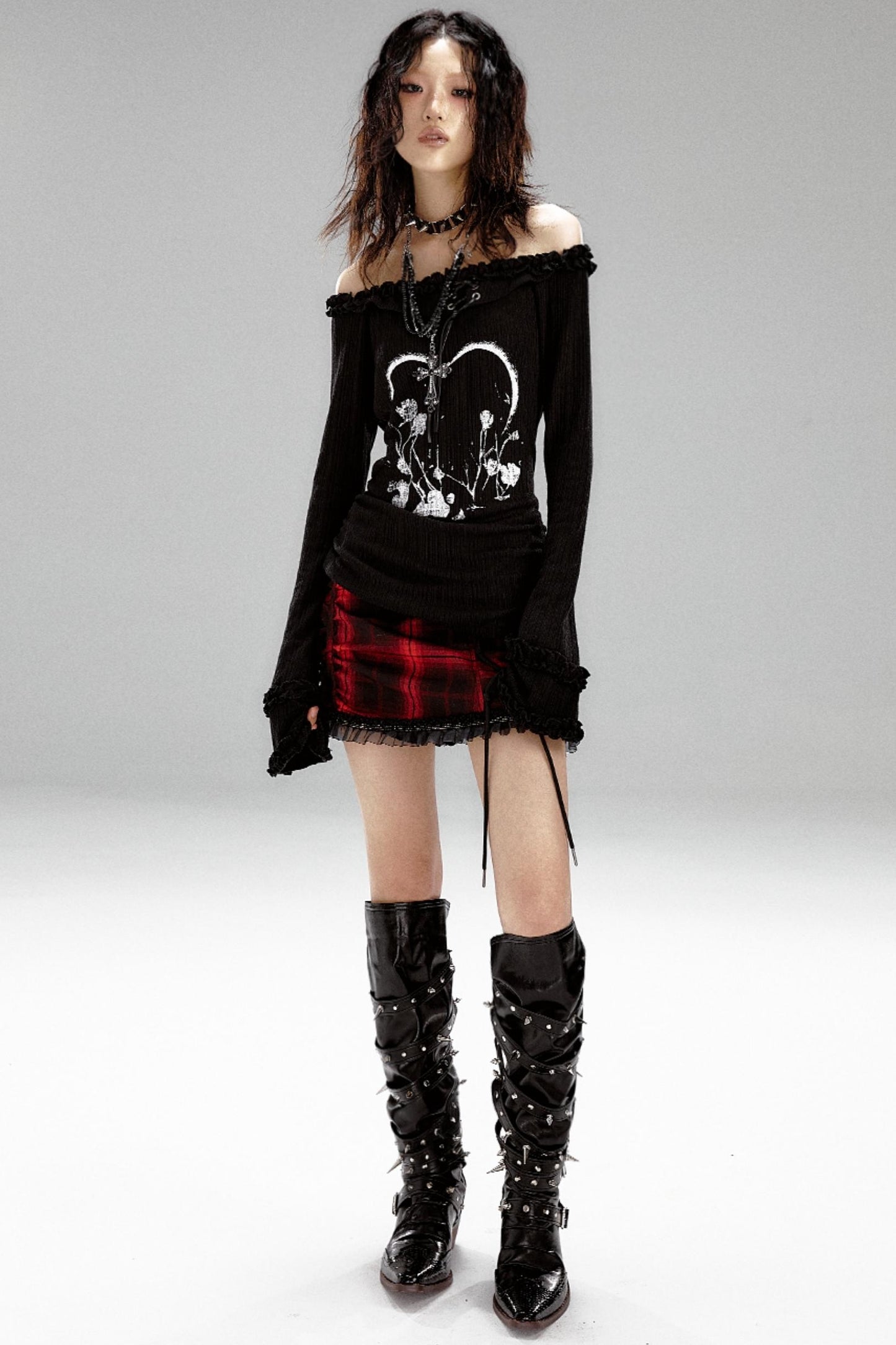 Retro Slim Print Hooded Knit Top
