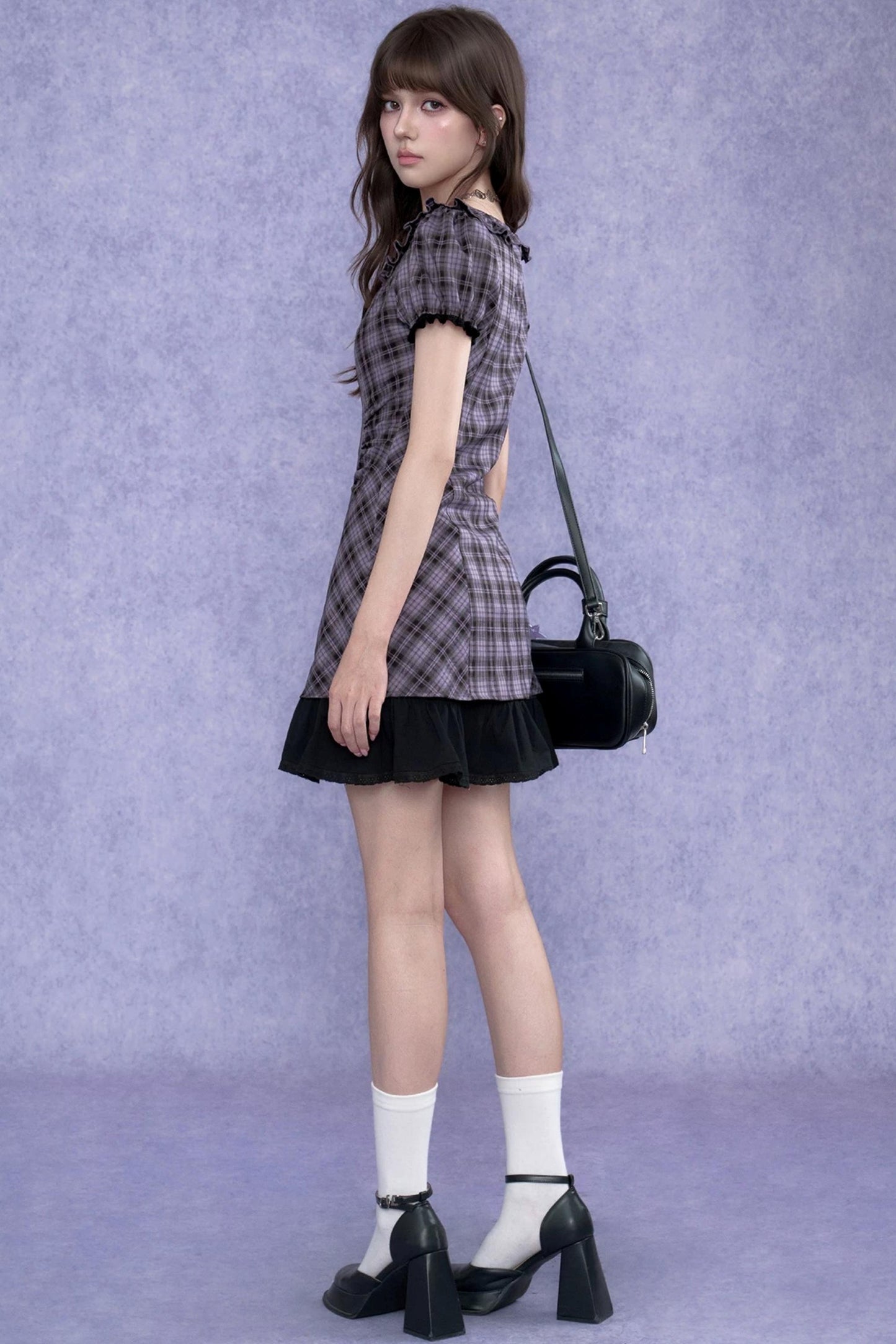 Sweet and Cool Purple Plaid Dress