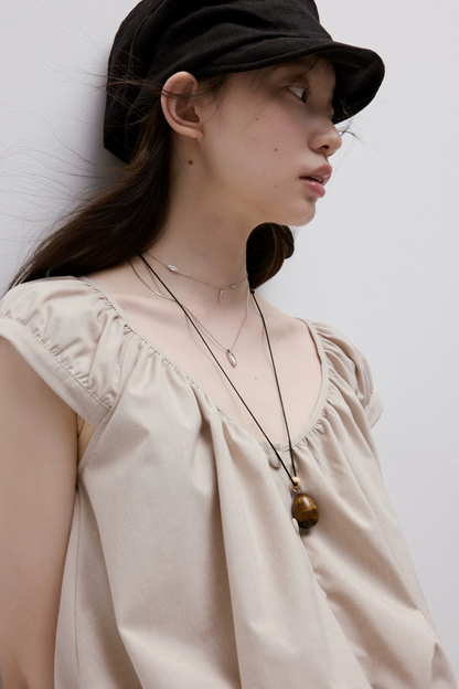 Apricot Gray Linen Top