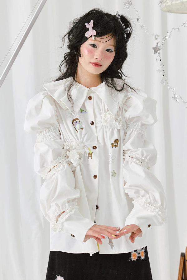 Vibrant Rhinestone Lace Sleeve Shirt