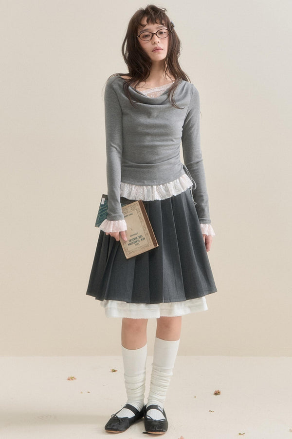 Slanted Shoulder Lace Layered T-Shirt