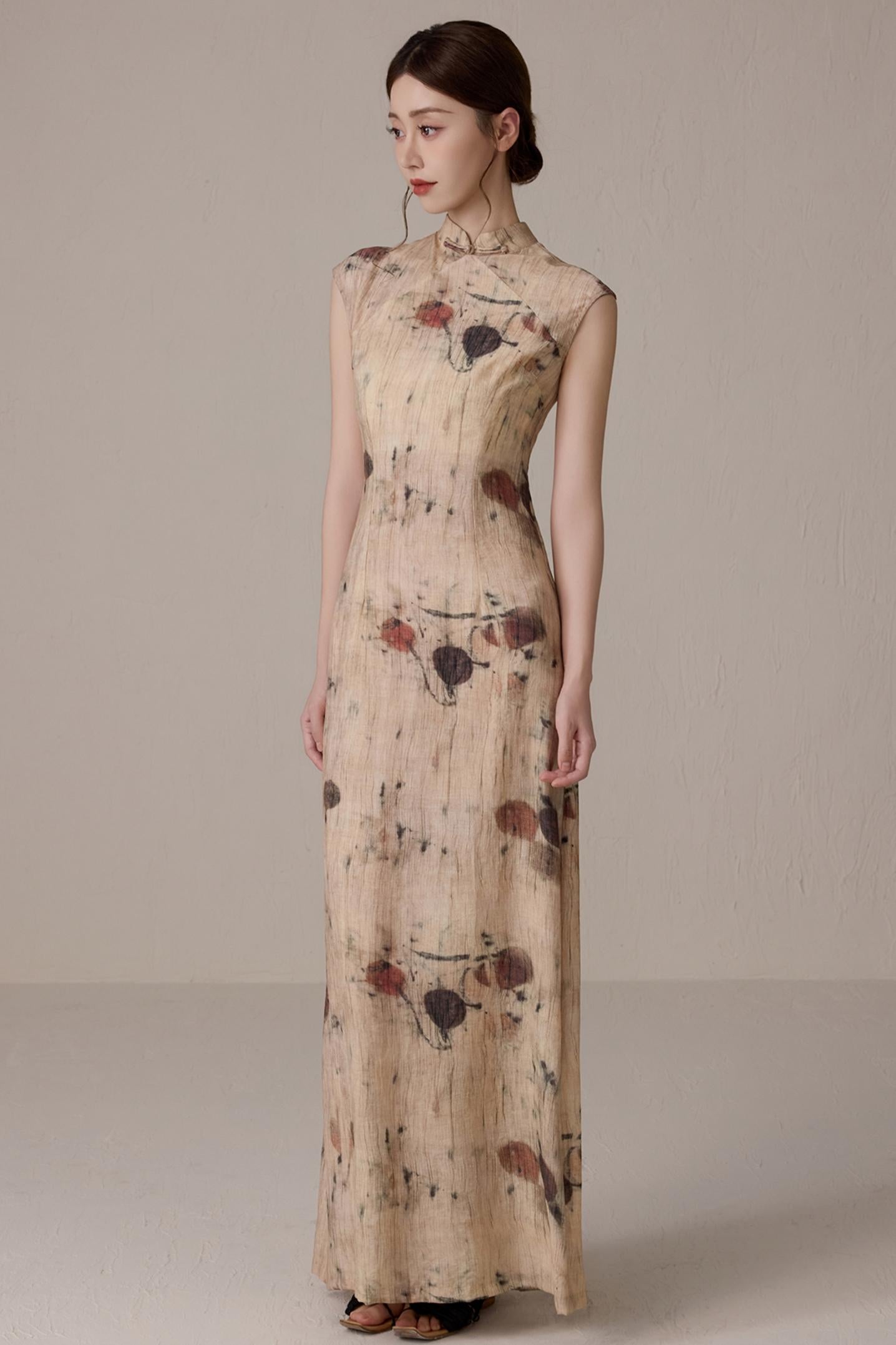 Slim Waist Floral Cheongsam Dress