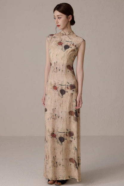 Slim Waist Floral Cheongsam Dress