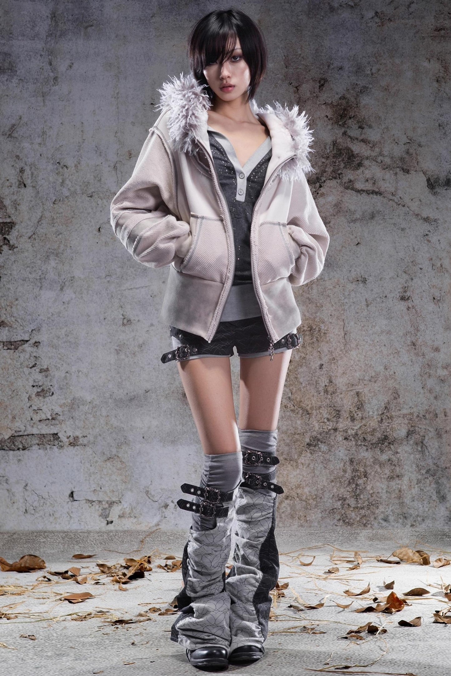 Vintage Lantern Sleeve Hooded Jacket