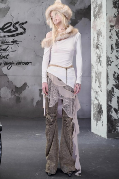 Velvet Rise Fur Collar Base Layer Top