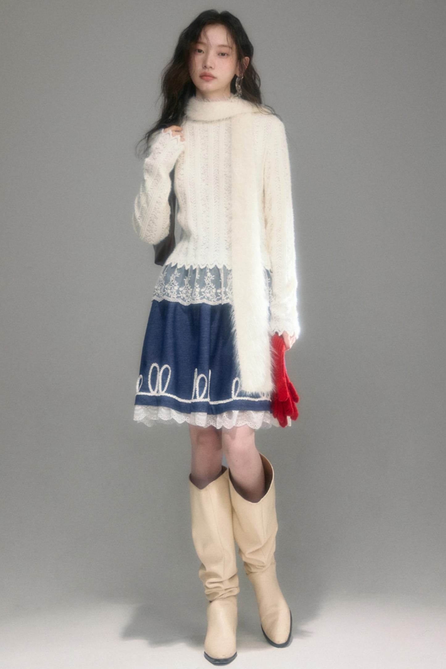 Cloud Lace Knit Long Sleeve Top