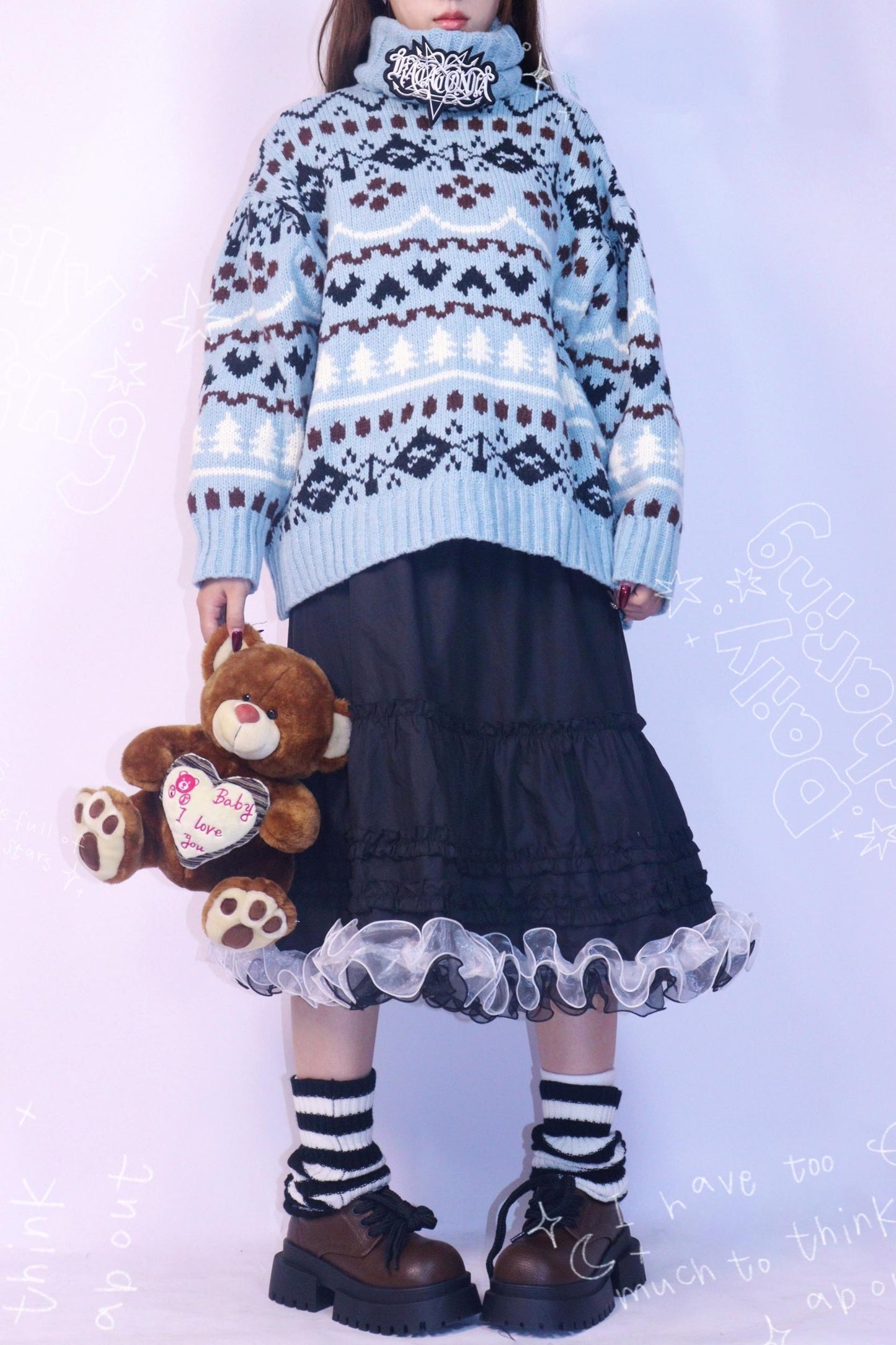 Strange Blue Jacquard Hooded Top