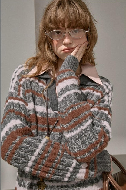 Cable Striped Pullover Sweater