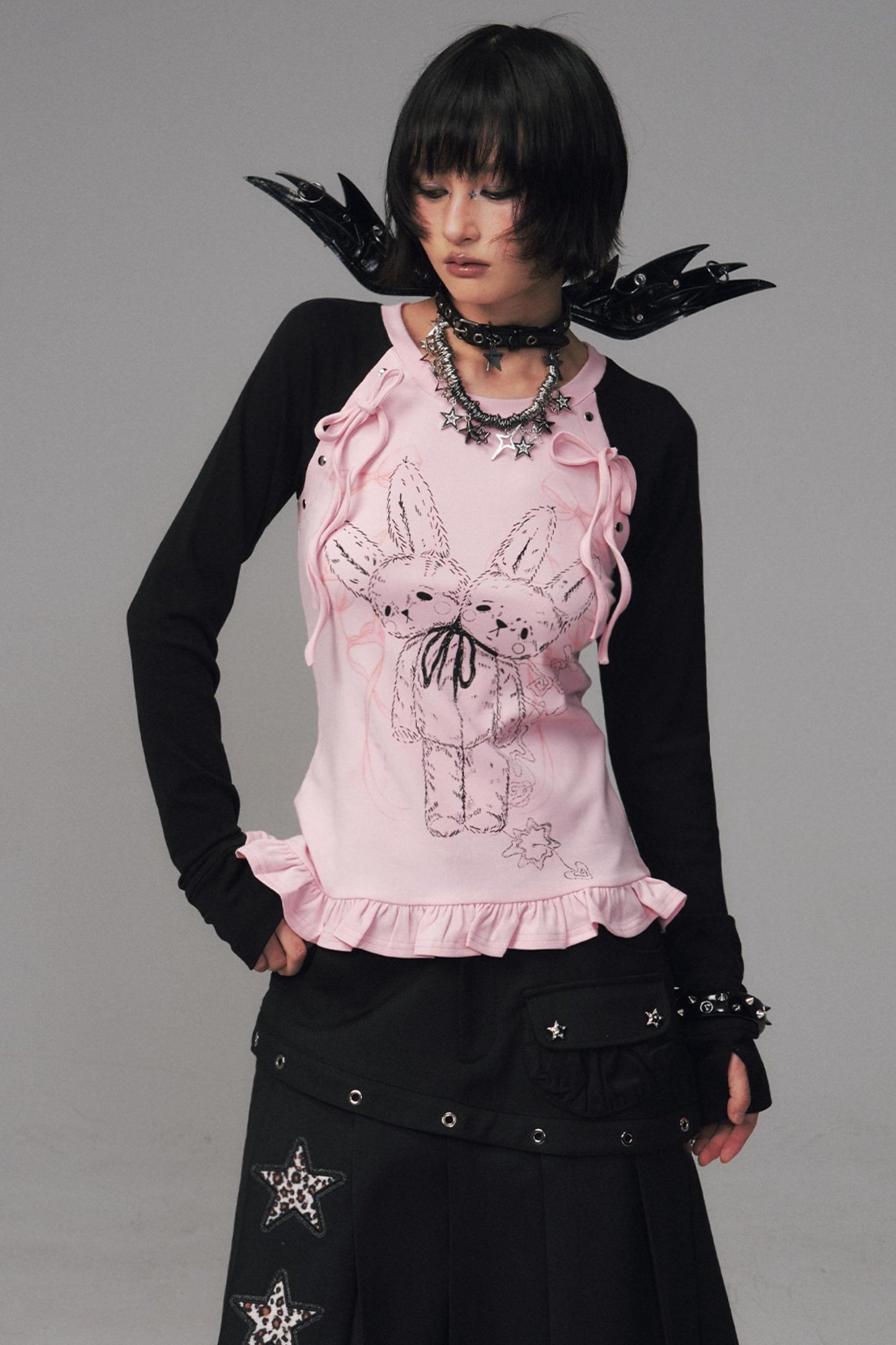 Asian Lace Stretch Long Sleeve T-Shirt