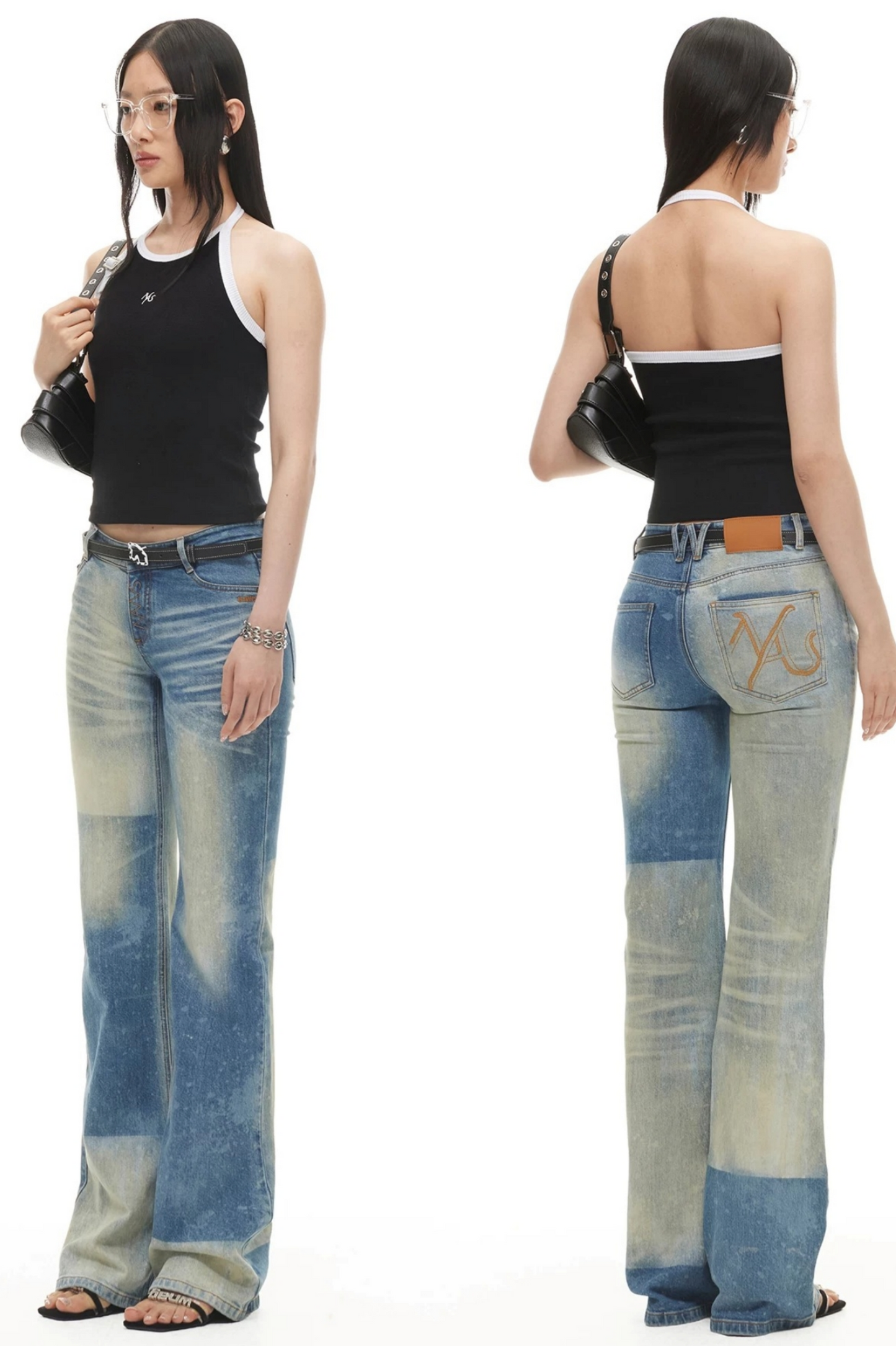 Sand-Washed Color-Blocked Halter Top