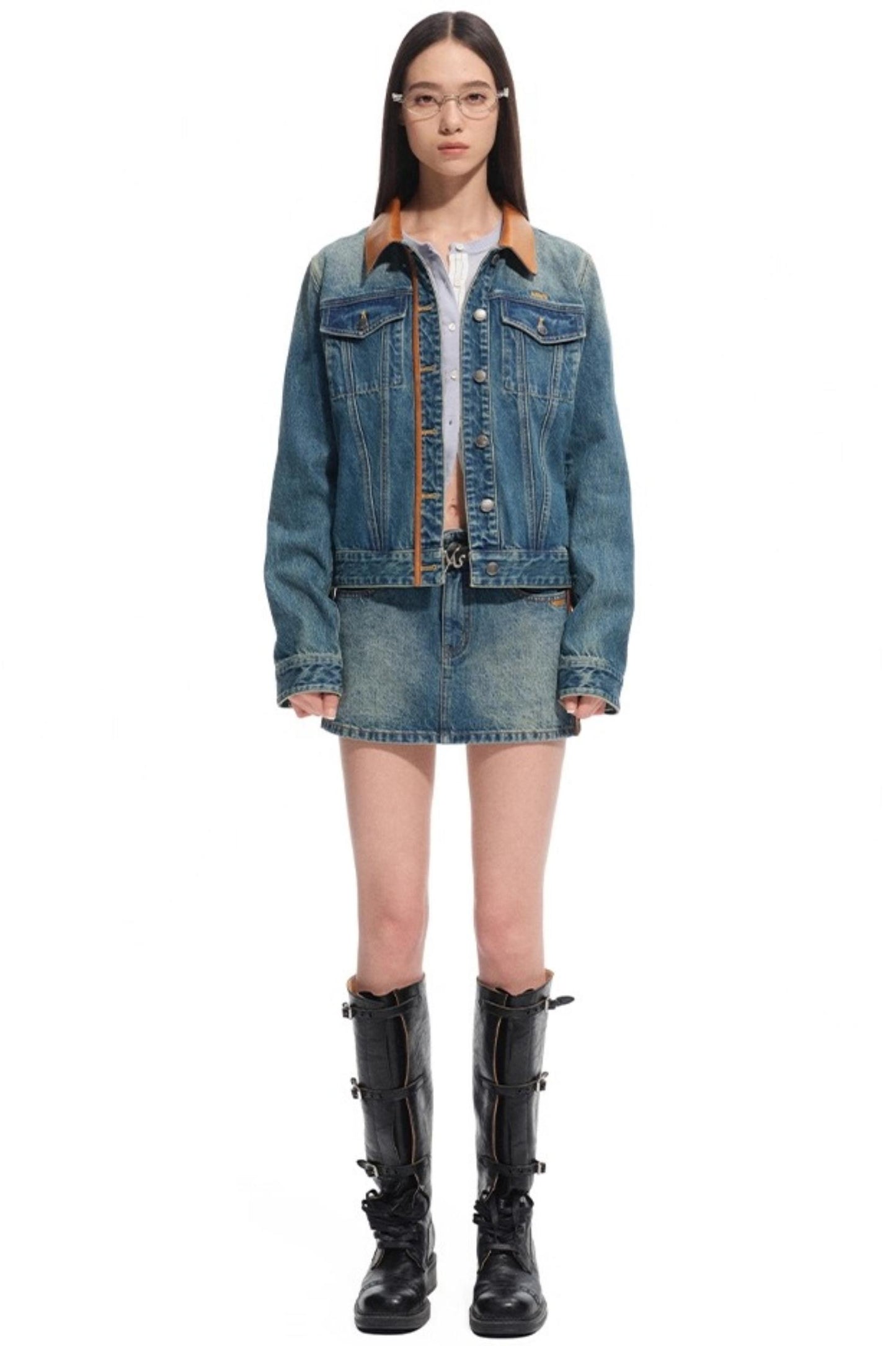 Modern Retro Twill Patchwork Hip Skirt