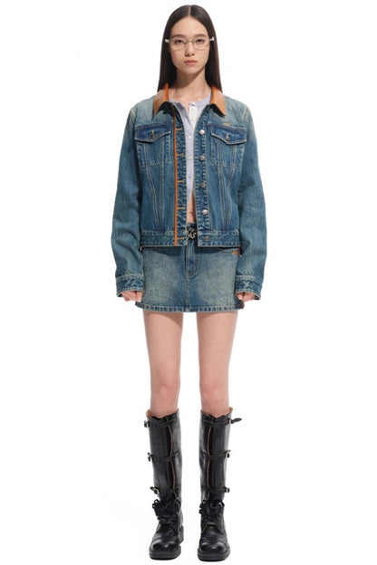 Modern Retro Twill Patchwork Hip Skirt