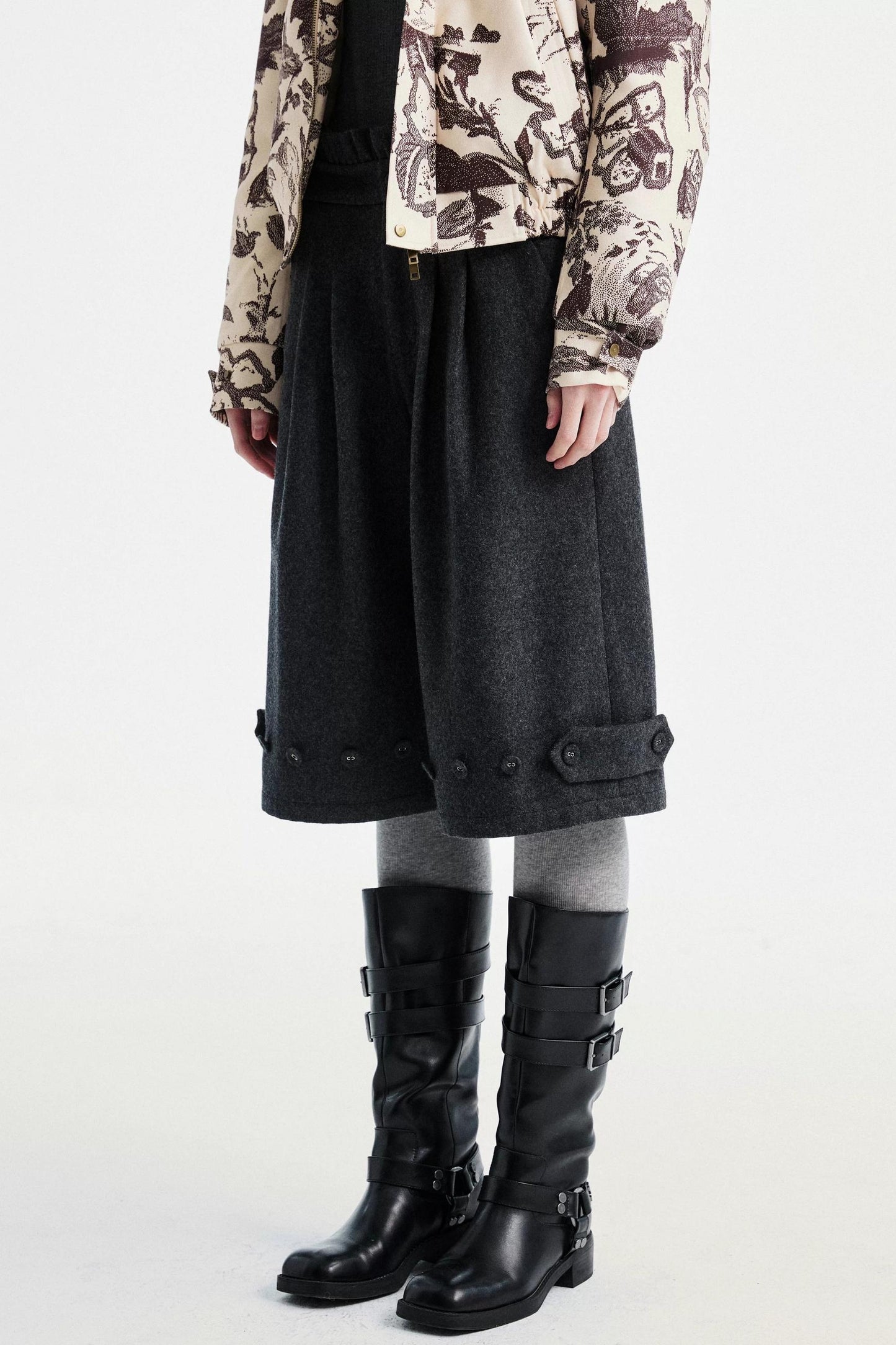 Gray Woolen Lace-Trim Pants