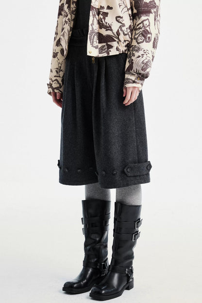 Gray Woolen Lace-Trim Pants