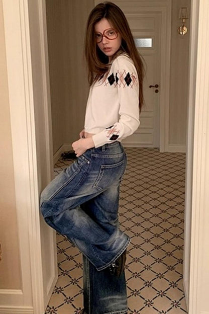 White Diamond Wool Knit Sweater