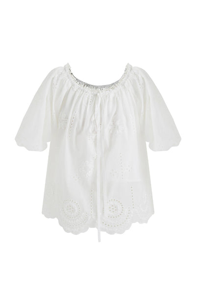White Hollow Collar Blouse