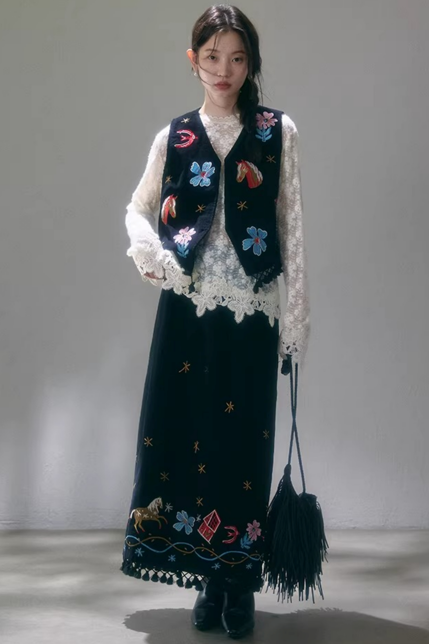 Starry Night Embroidered Vest Set-Up
