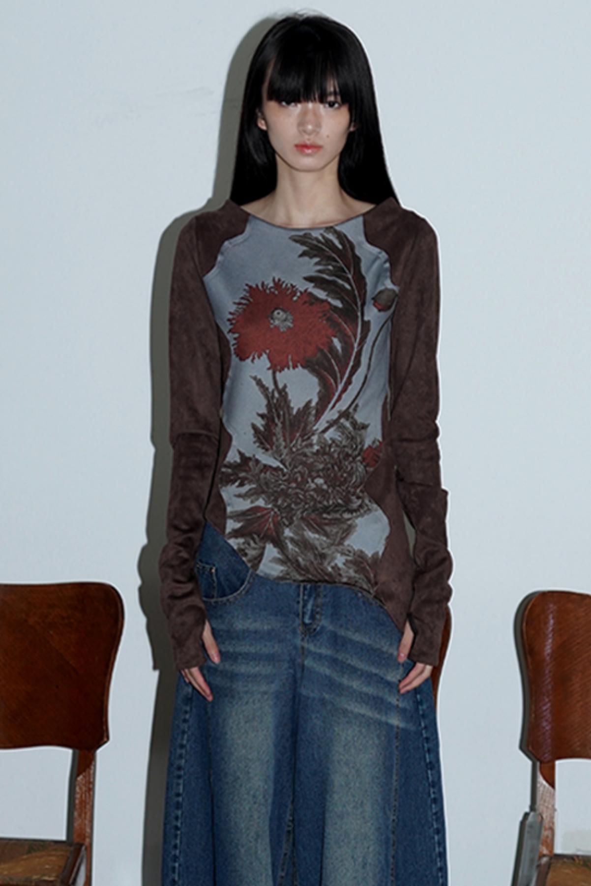 Spring Suede Print Collage Design Top