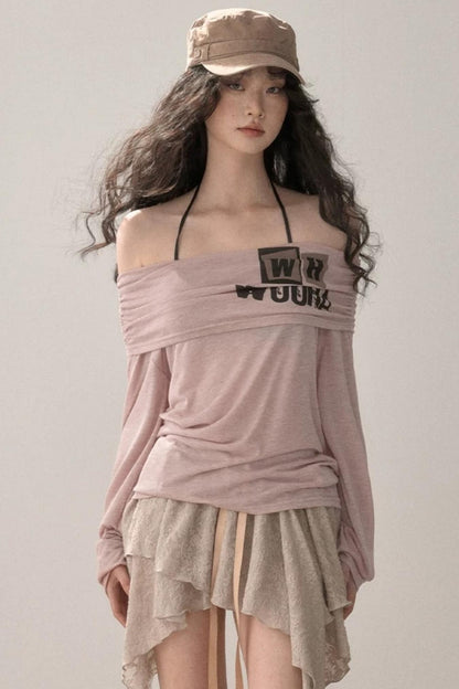 Sweet Off-Shoulder Printed Blouse