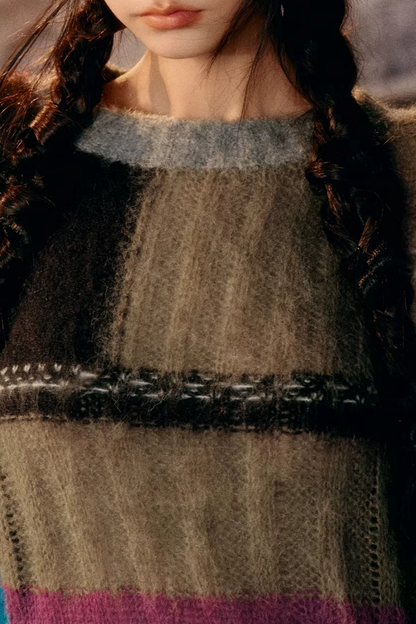 Farbblock-Pullover aus Mischgarn