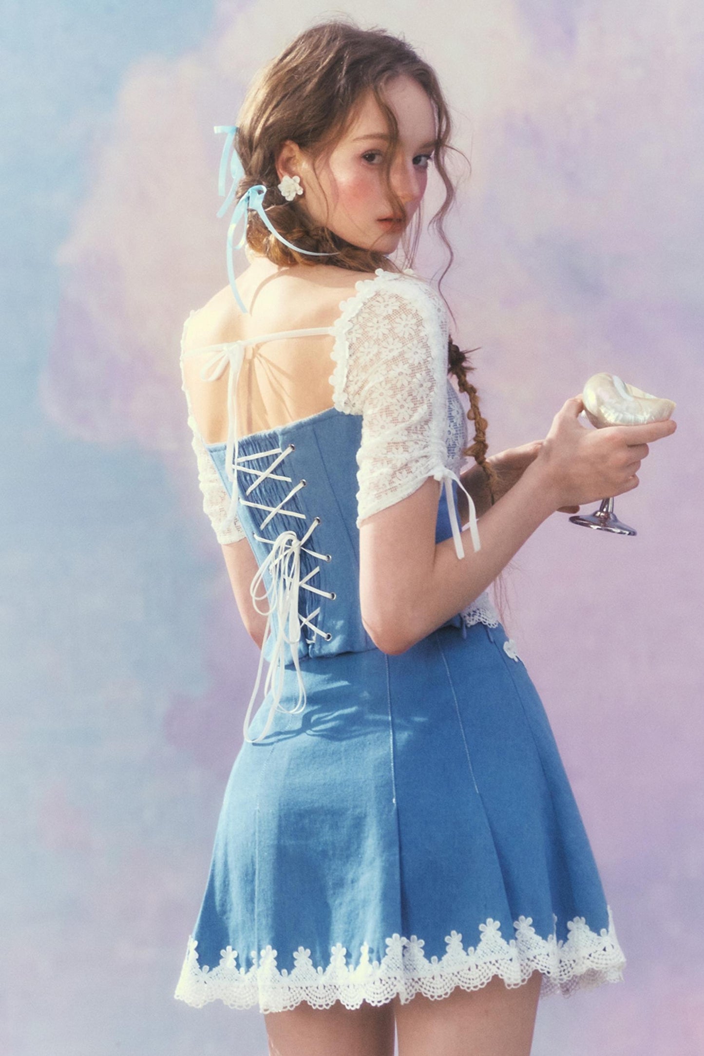 Patchwork Denim Skirt Set-Up