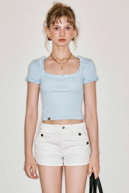 Blue Lace Short Sleeve Top