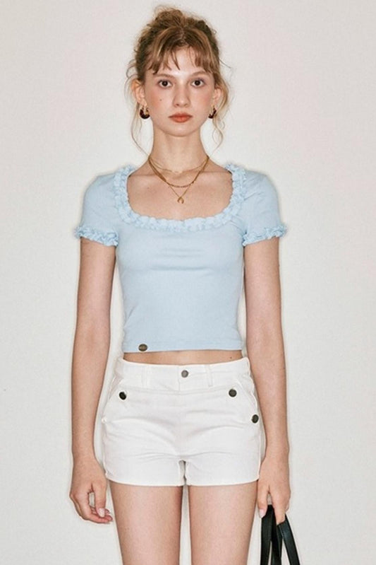 Blue Lace Short Sleeve Top