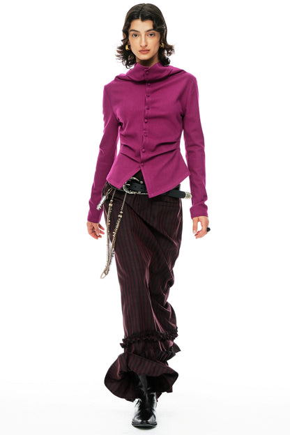 Fuchsia Tweed Trim Woolen Top