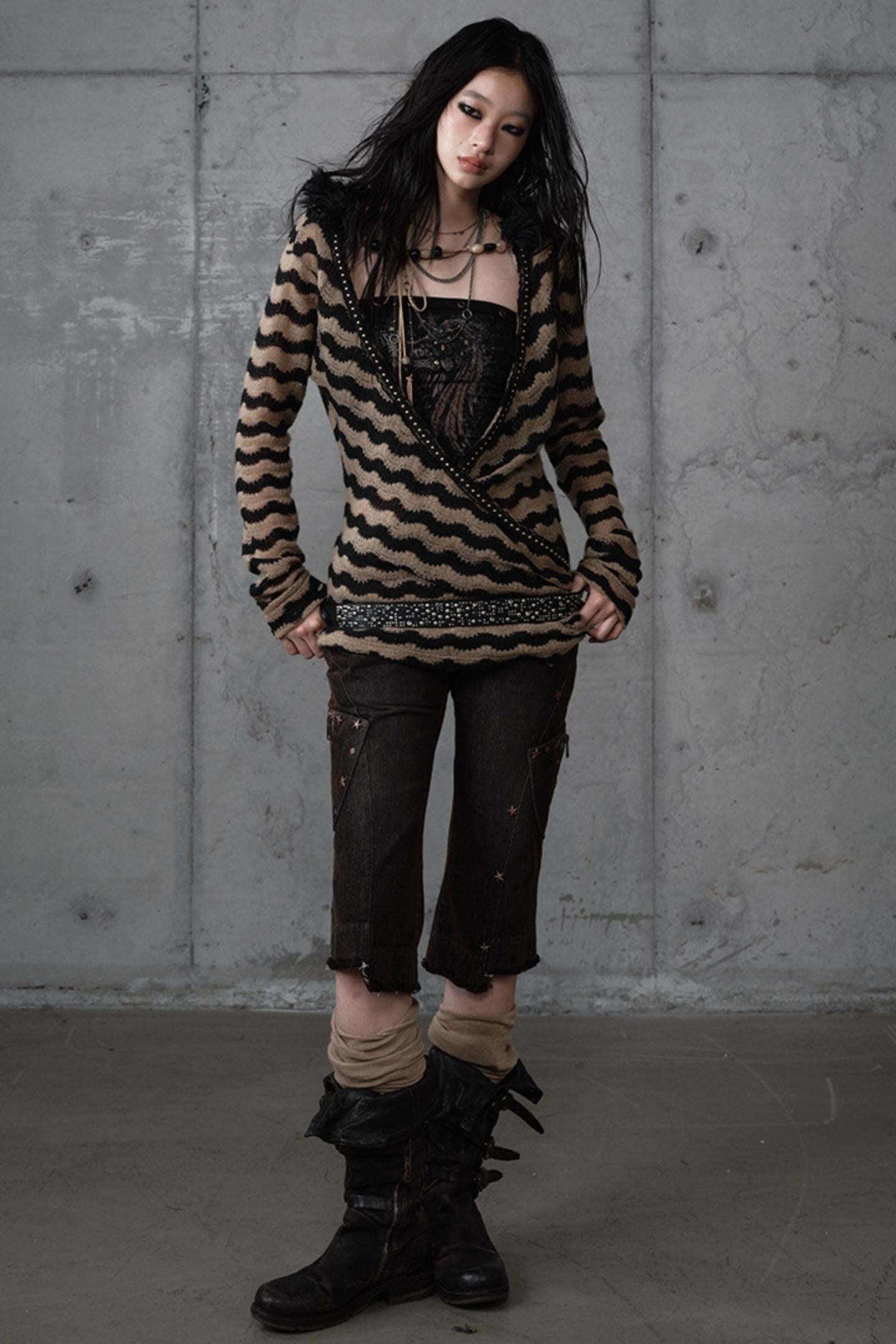 Bandeau Fake Two-Piece Striped Knit Top Set