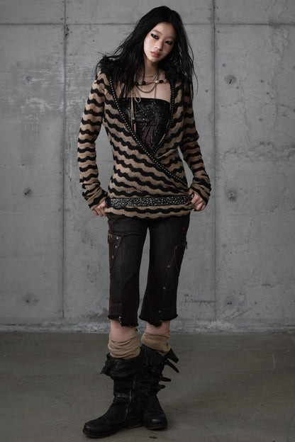 Bandeau Fake Two-Piece Striped Knit Top Set