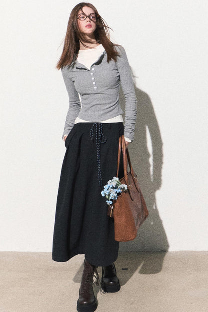 Classic Solid Color Slim Long Skirt