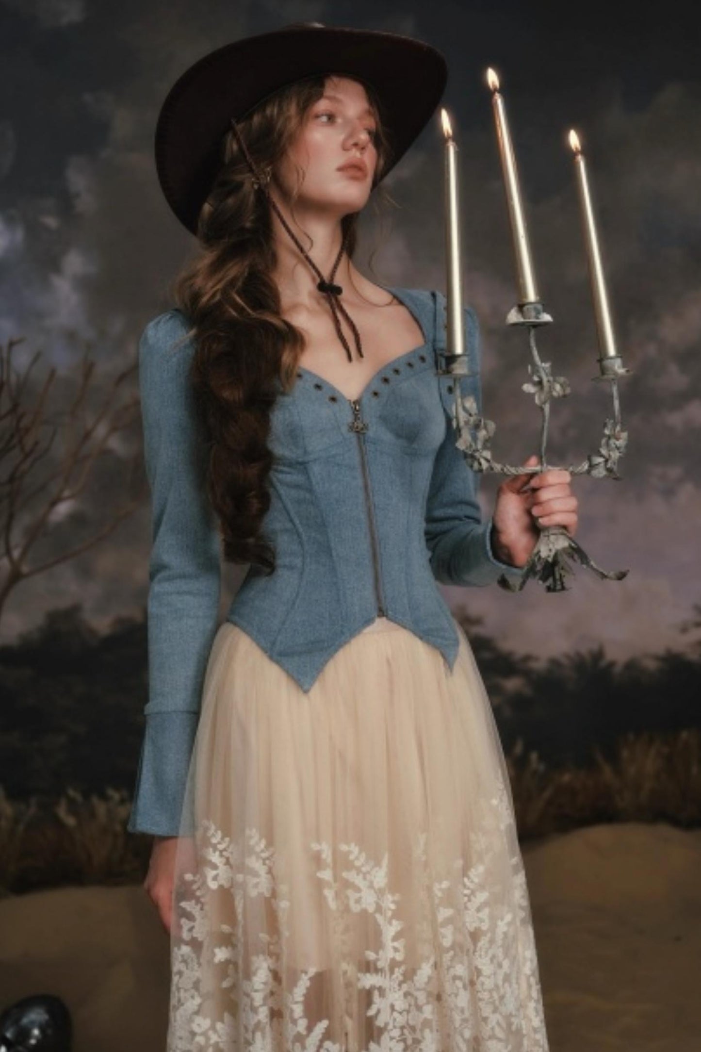 Denim Slim-Fit Jacket Skirt Set-Up