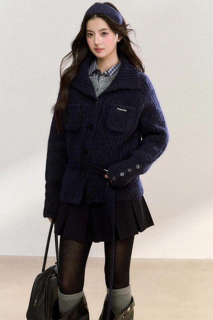 Double Pocket Button-Up Knit Jacket