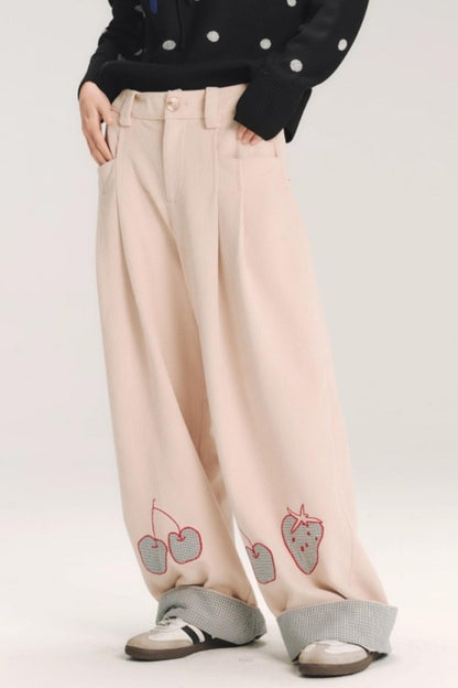 Hand-Painted Plaid Corduroy Pants