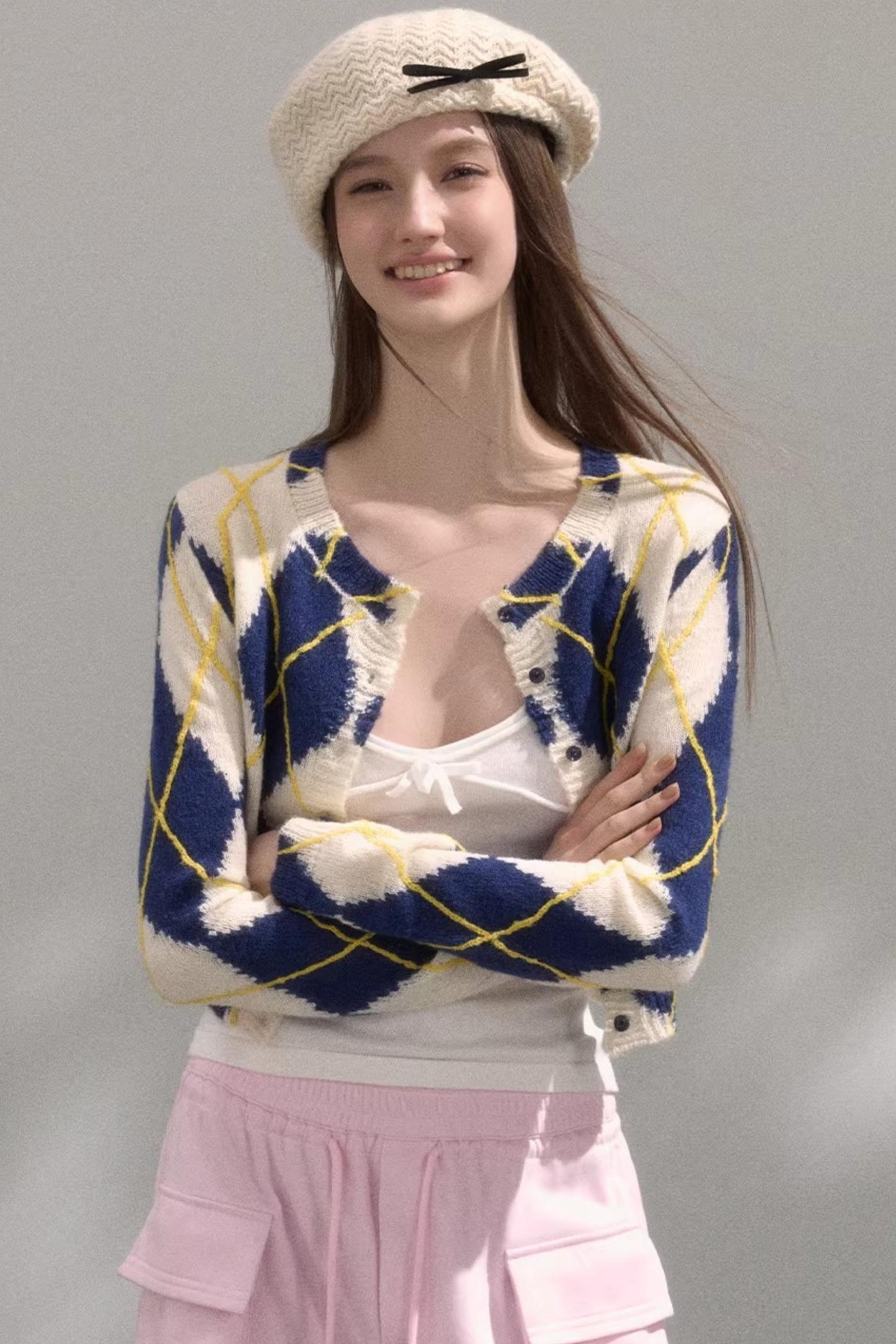 Retro Quilted Knit Sweater