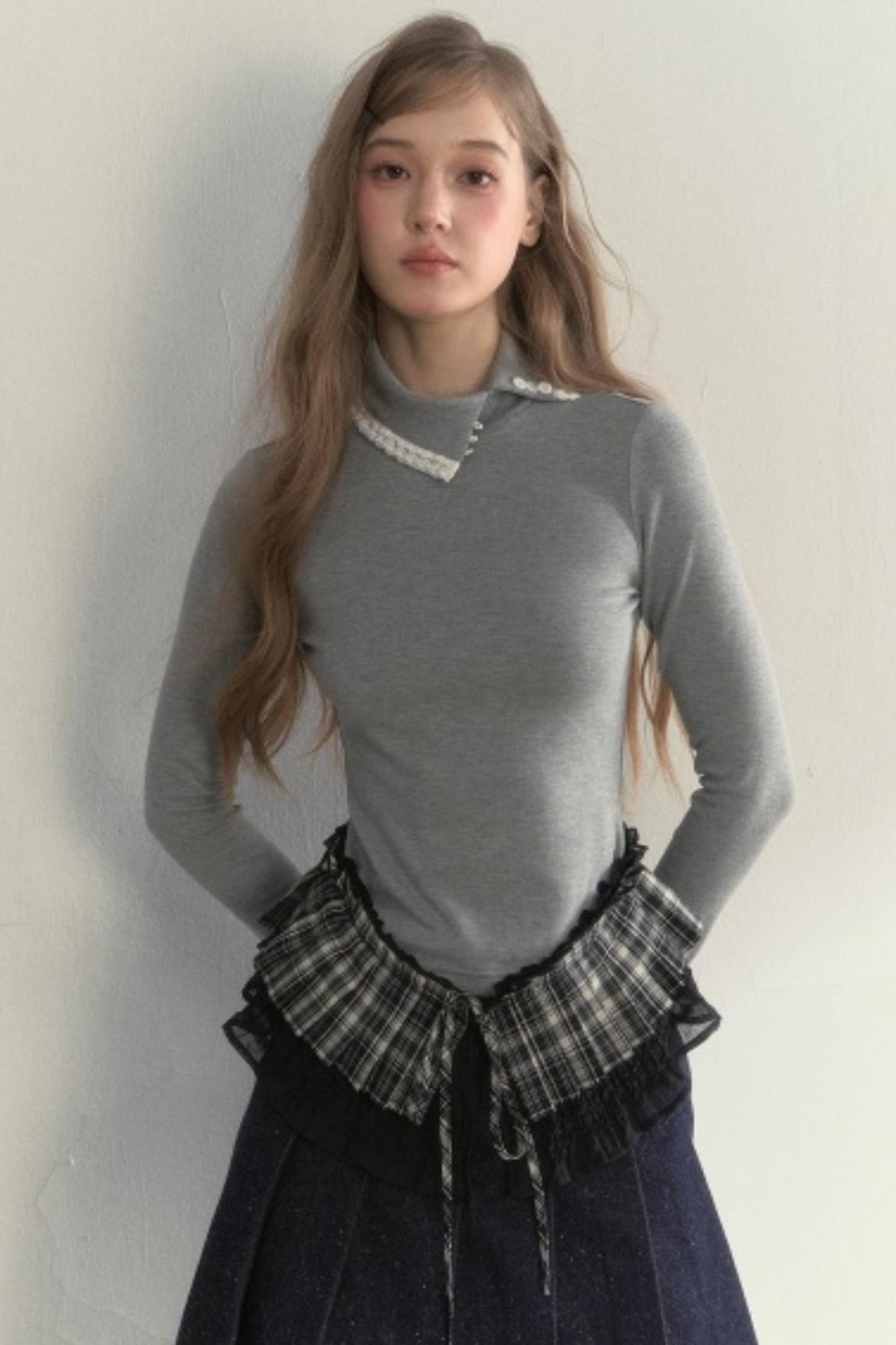Layered Pleated Base Long Sleeve Top