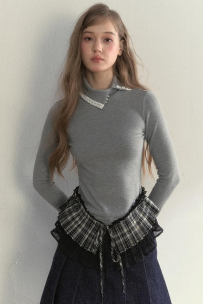 Layered Pleated Base Long Sleeve Top