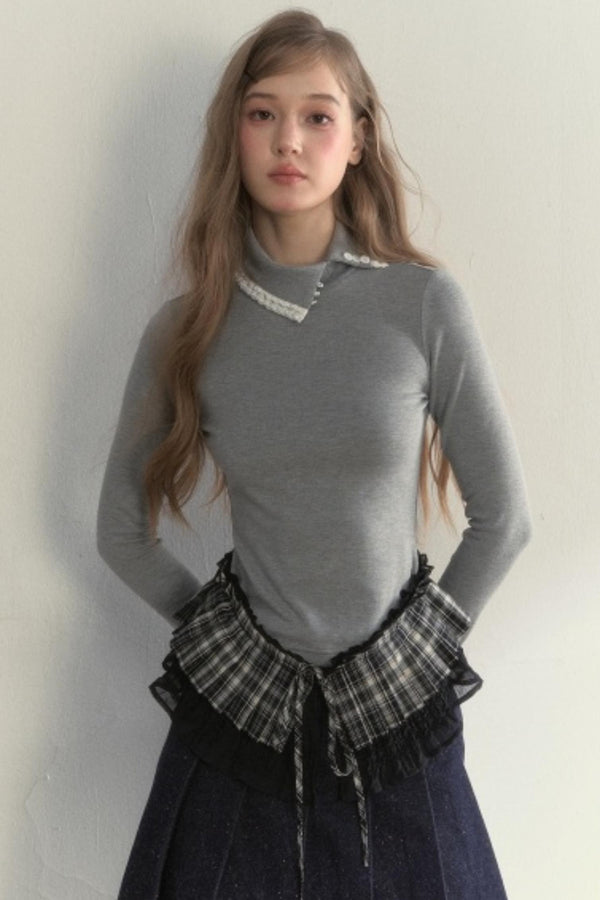 Layered Pleated Base Long Sleeve Top