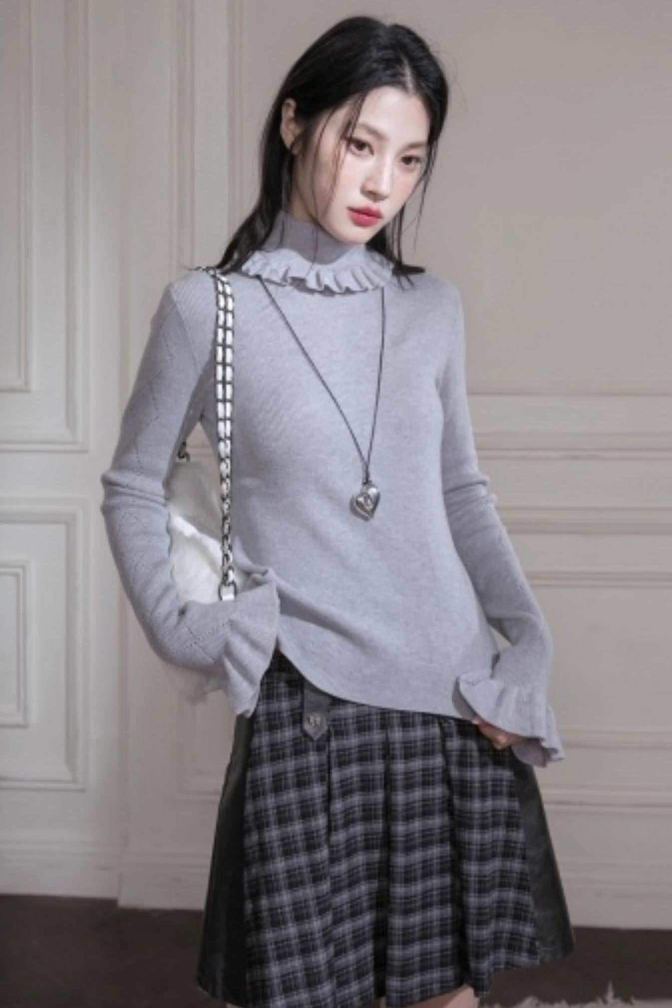 Mercerized Wool Ruffle Sweater