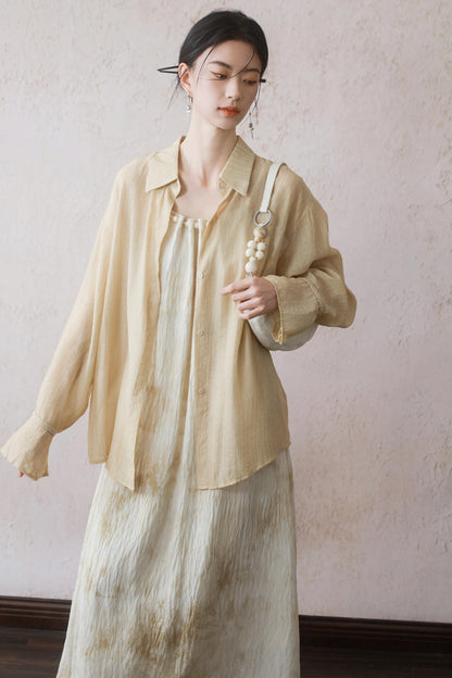 Sun-Protective Yellow Striped Shirt