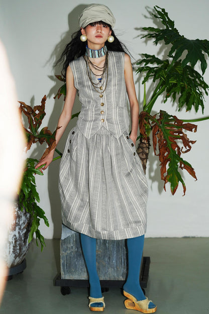 Slim Vintage Linen Layered Vest